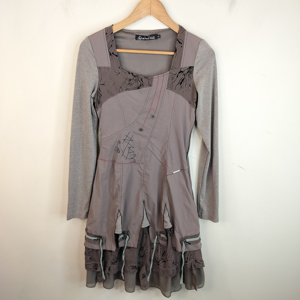 C'Fait Pour Vous Dress 1 (XS/S) Womens Layered Mesh Lagenlook Artsy Grunge